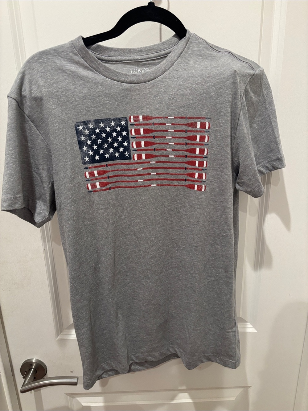 NWOT J. Crew Heather Gray Tee with Red & Navy Flag Oar Graphic- XS